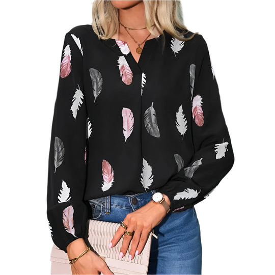 Blouse en mousseline à motif de plumes