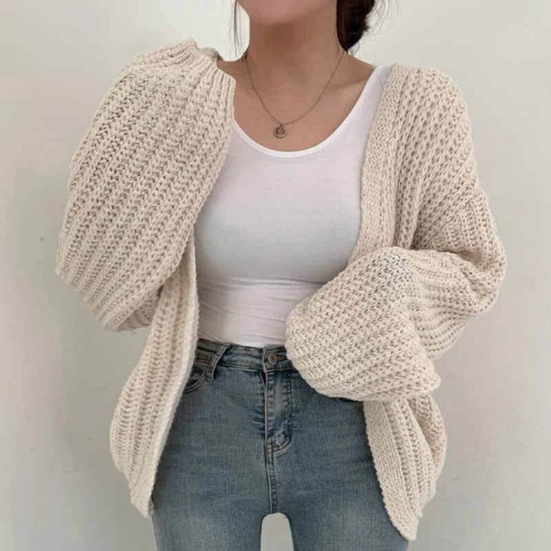 Cardigan vintage à manches lanterne pour femmes
