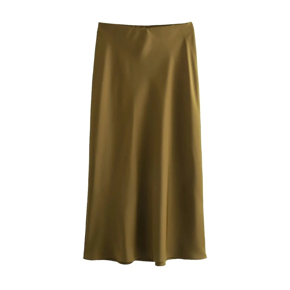 Jupe midi fluide en satin pour femme