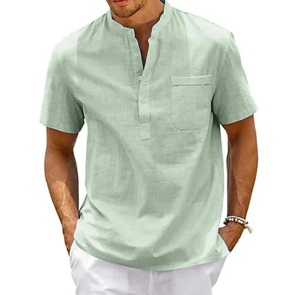 Chemise Henley en coton et lin pour homme
