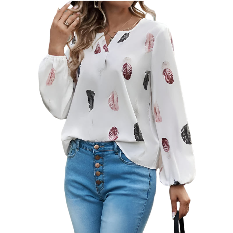 Blouse en mousseline à motif de plumes