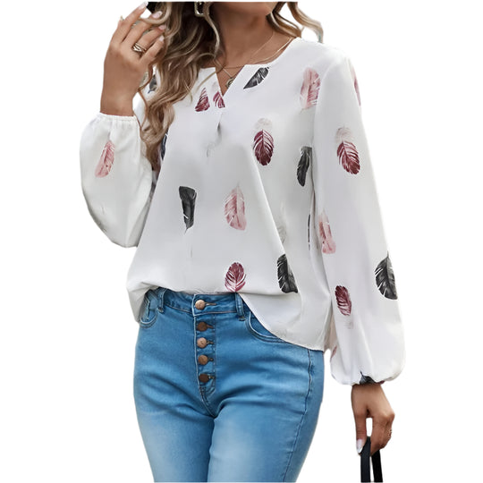 Blouse en mousseline à motif de plumes