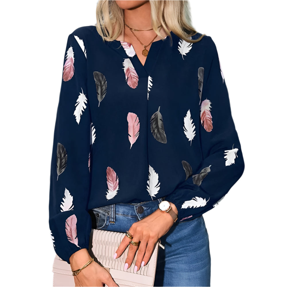 Blouse en mousseline à motif de plumes