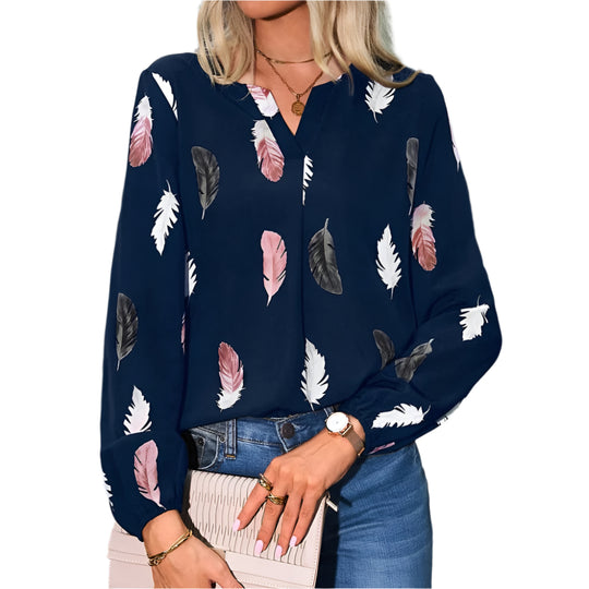 Blouse en mousseline à motif de plumes