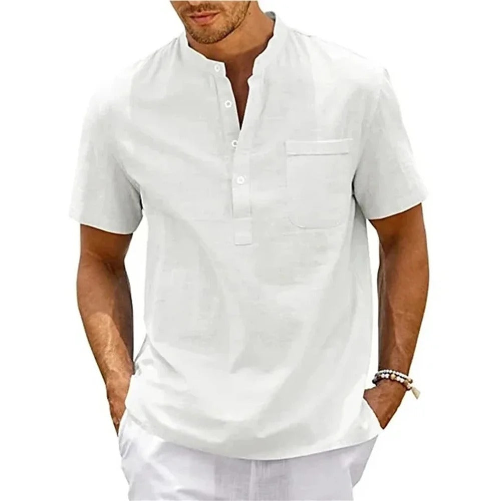 Chemise Henley en coton et lin pour homme