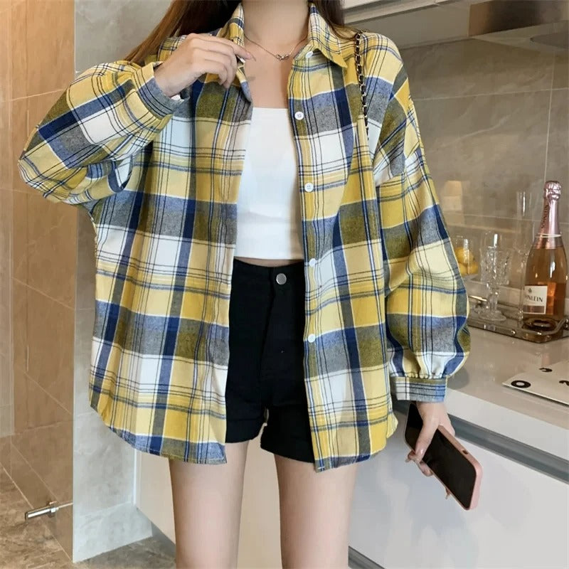 Chemise surdimensionnée à carreaux pour femmes