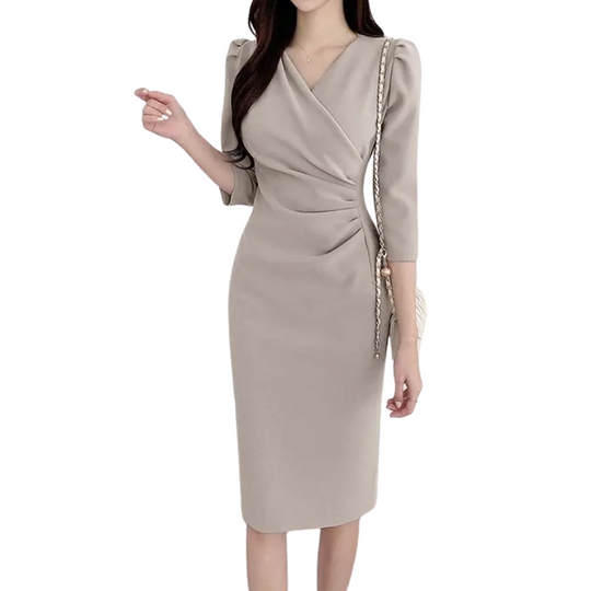 Robe moulante mi-longue à col en V pour femme