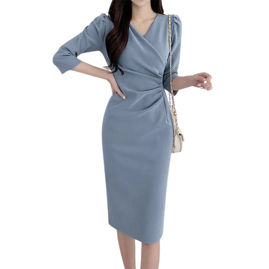 Robe moulante mi-longue à col en V pour femme