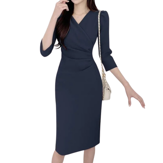 Robe moulante mi-longue à col en V pour femme