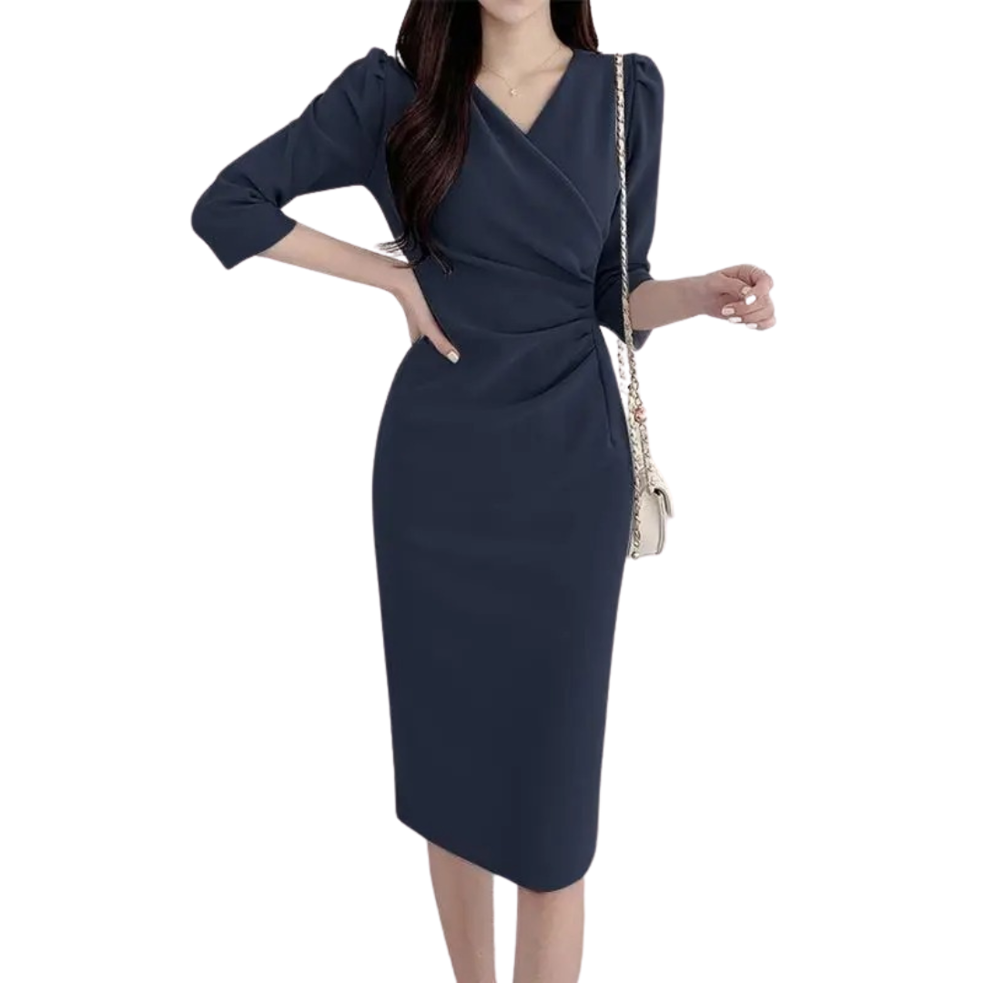Robe moulante mi-longue à col en V pour femme