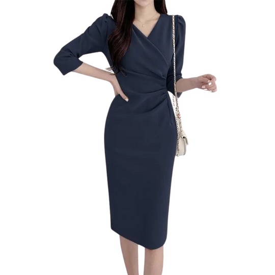 Robe moulante mi-longue à col en V pour femme