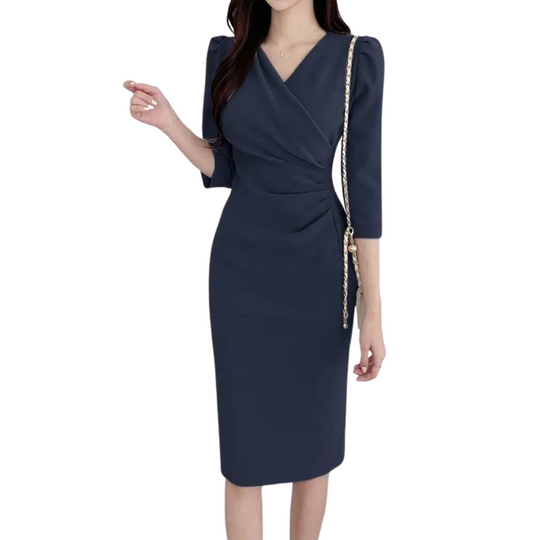 Robe moulante mi-longue à col en V pour femme