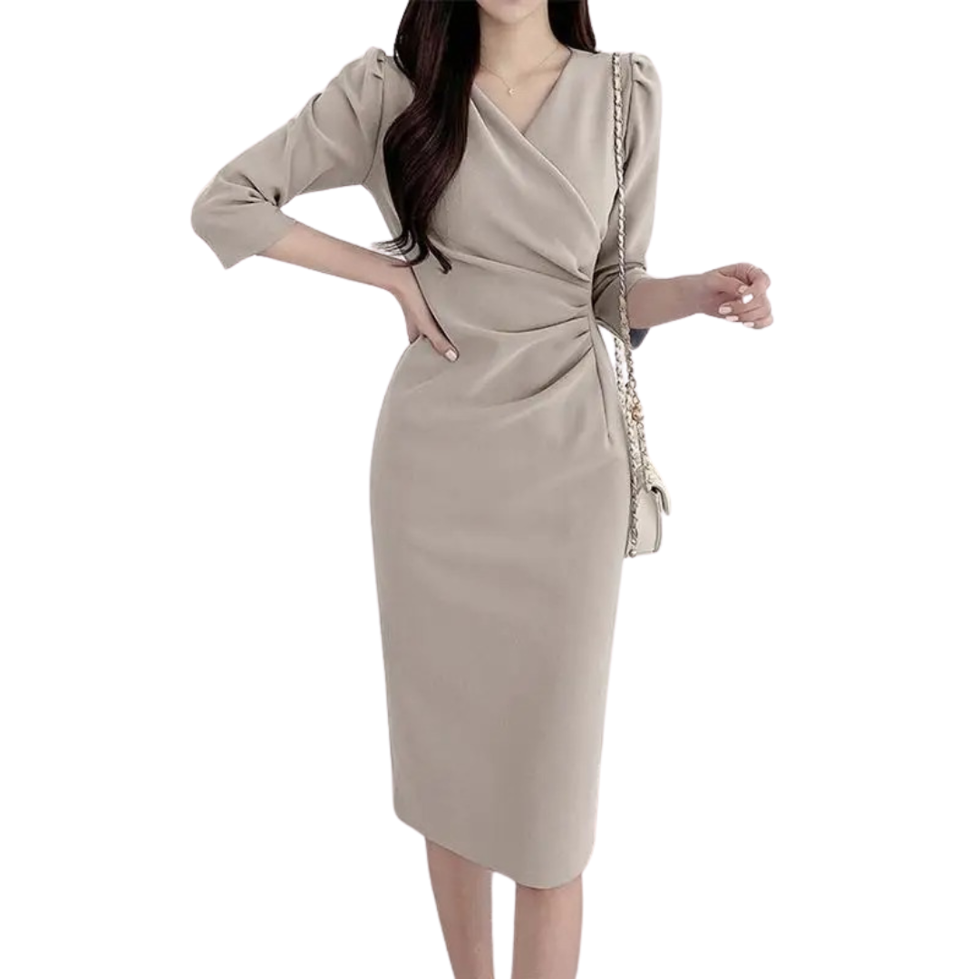Robe moulante mi-longue à col en V pour femme