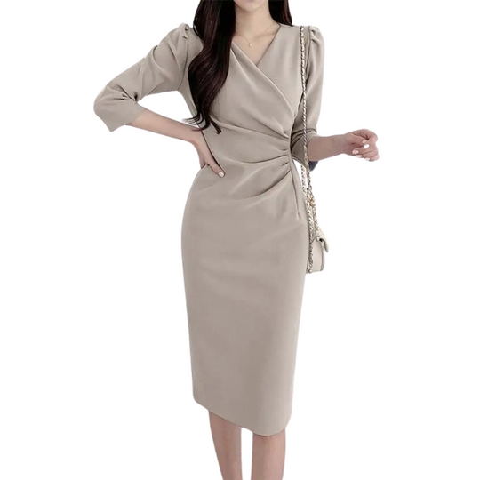 Robe moulante mi-longue à col en V pour femme
