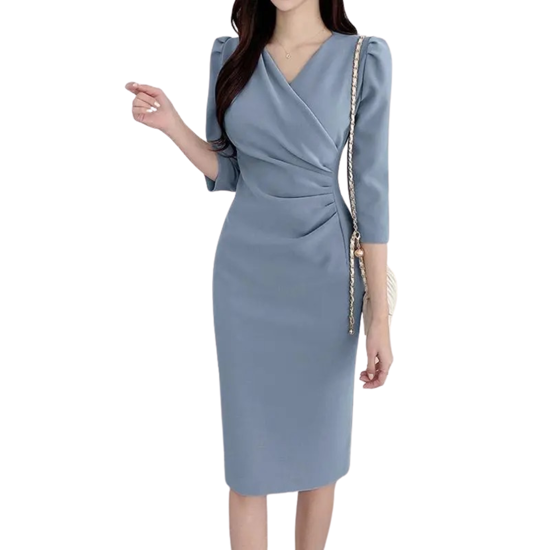 Robe moulante mi-longue à col en V pour femme