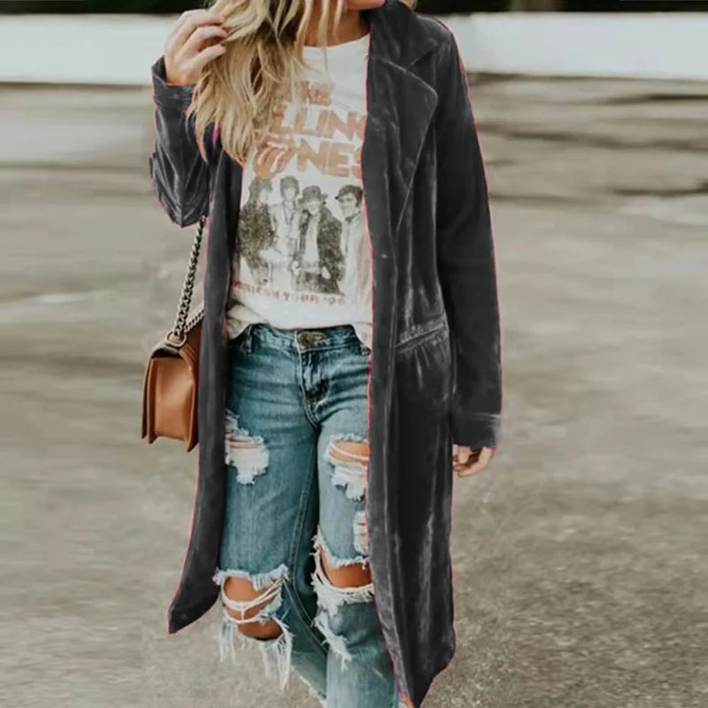 Veste longue à poches en velours