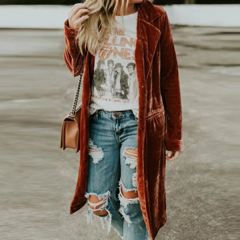 Veste longue à poches en velours