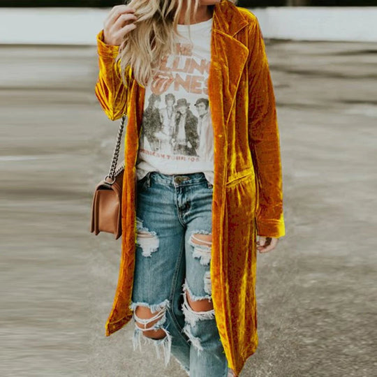 Veste longue à poches en velours