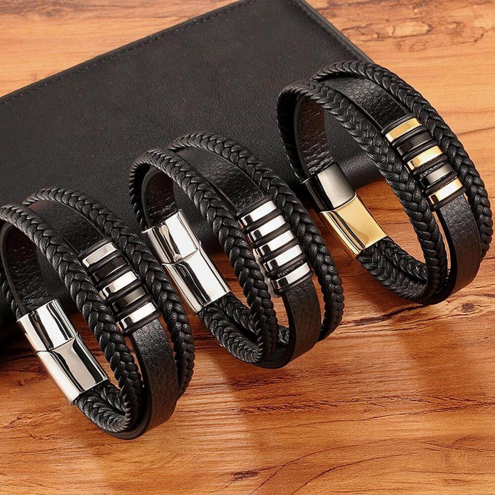 Bracelets élégants pour hommes, style cuir véritable