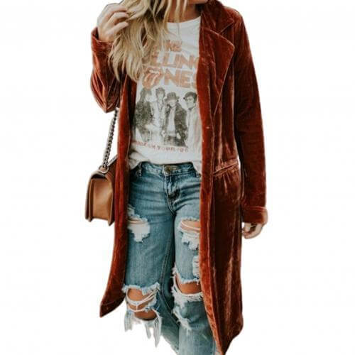 Veste longue à poches en velours
