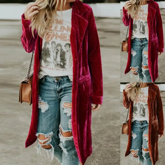 Veste longue à poches en velours