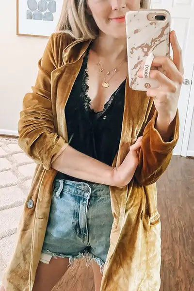 Veste longue à poches en velours